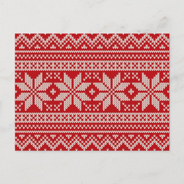 Christmas Sweater Knitting Pattern - RED Holiday Postcard (Front)