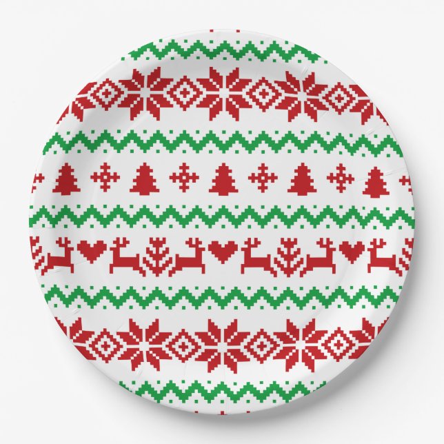 Christmas sweater Pattern Paper Plate (Front)
