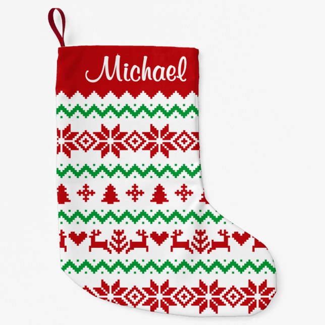 Christmas Sweater Pattern Small Christmas Stocking (Front)