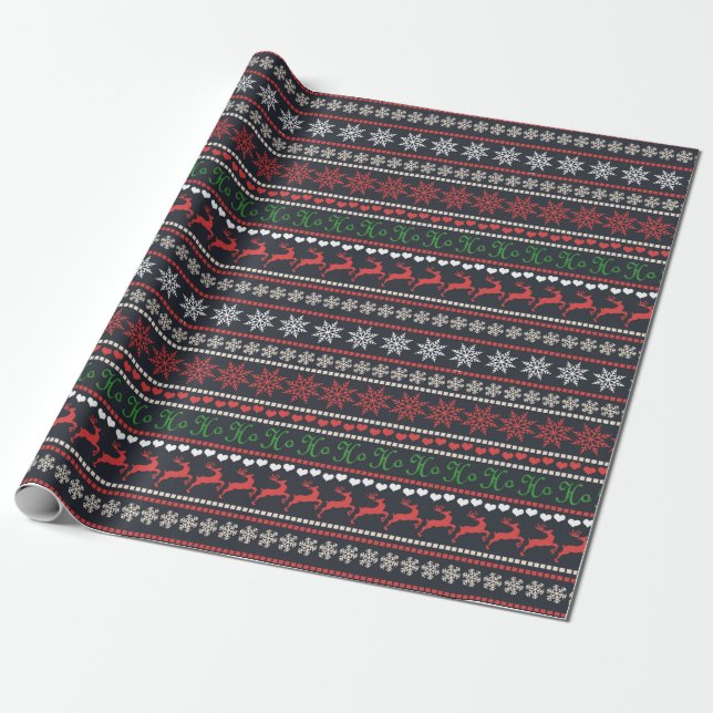 Christmas Sweater Pattern Wrapping Paper (Unrolled)