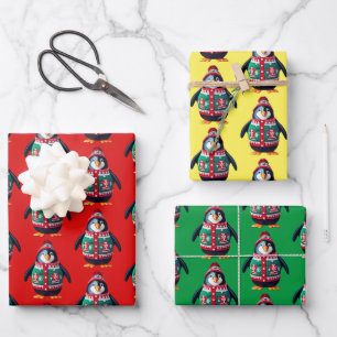 Christmas Sweater Penguin Wrapping Paper Sheet