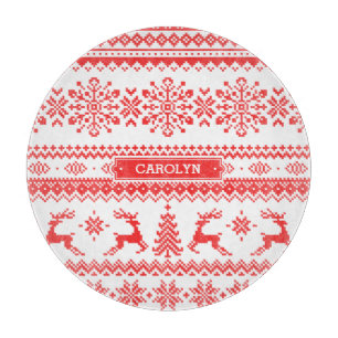 Christmas sweater red fair isle pattern monogram cutting board