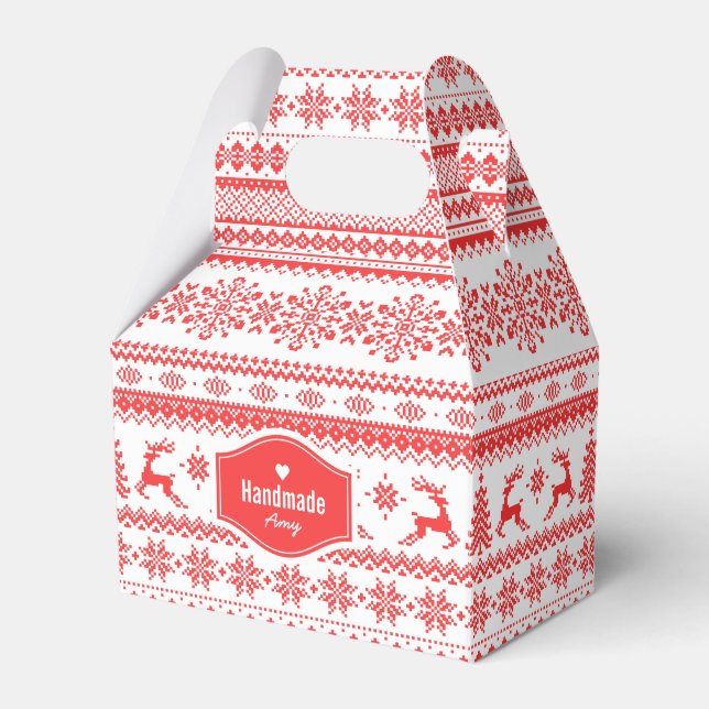 Christmas sweater red fair isle pattern monogram favour box (Front Side)