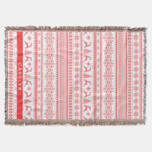 Christmas sweater red fair isle pattern monogram throw blanket