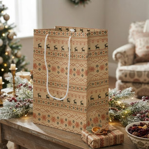 Christmas Sweater Reindeer Pattern Medium Gift Bag