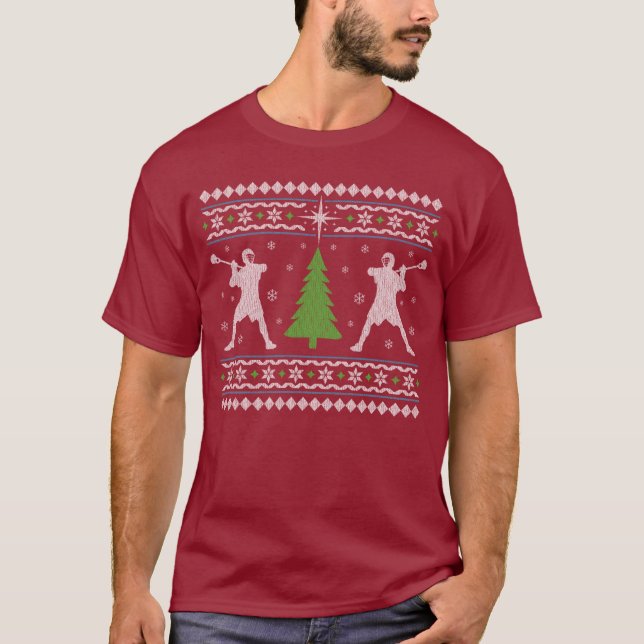 Christmas Sweater style Lacrosse T-shirt (Front)