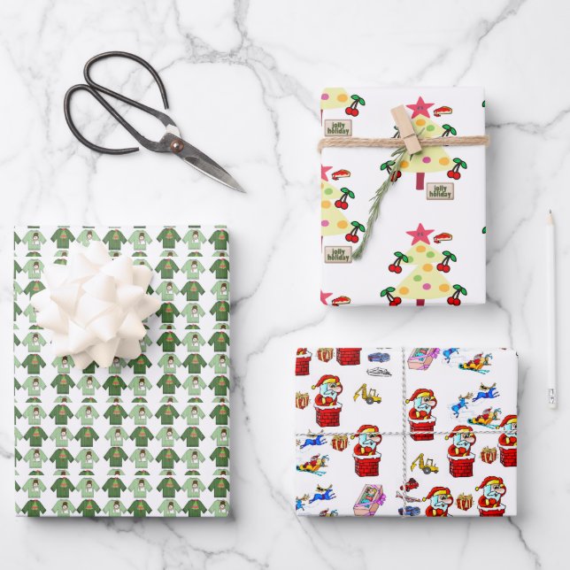 Christmas Sweaters Sheets Wrapping Paper Santa  (Front)