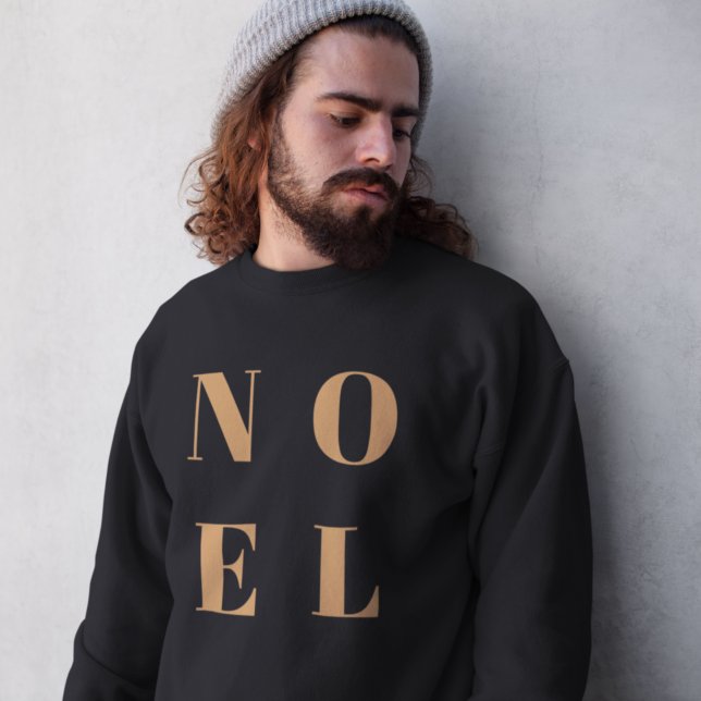 Christmas Sweatshirt | Holiday Noel Gold on Black (Stylish black and gold sweatshirt created for chic, timeless, and contemporary holiday looks)