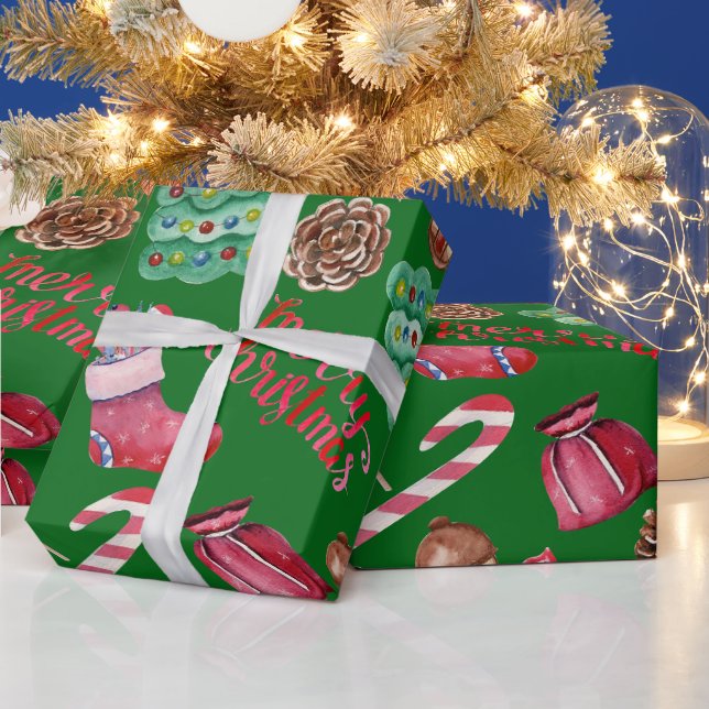 Christmas Sweets and Decorations Green  Wrapping Paper (Holidays)