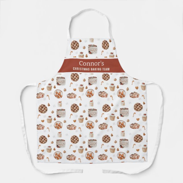 Christmas Sweets Baking Team Rustic Print Apron (Front)