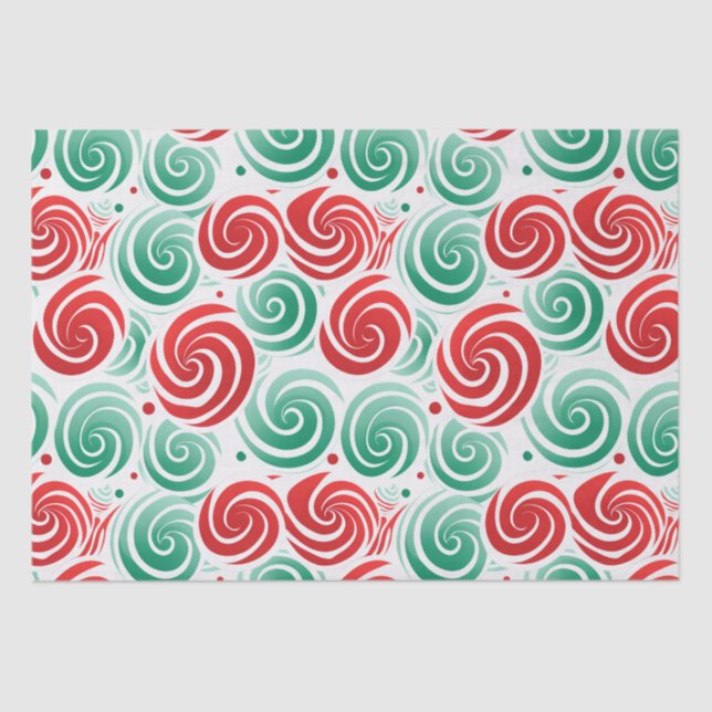 Christmas Swirl Red, Green, and White  Tissue Paper (Front)