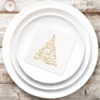 Christmas Swirls and Stars Tree Elegant Foil Napkins