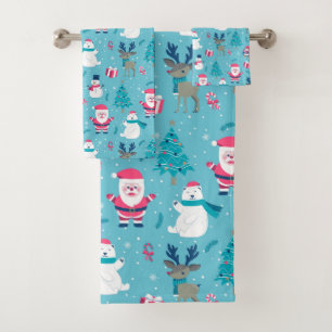 Christmas symbols pattern bath towel set