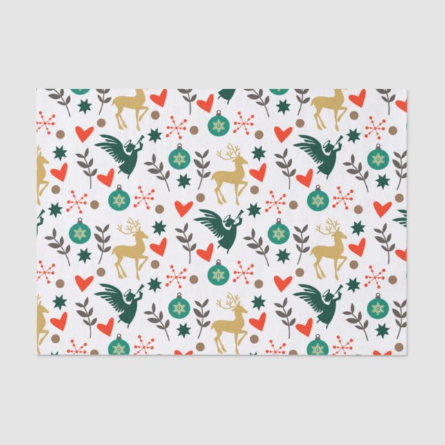Christmas symbols Pattern traditional colours Tissue Paper (Front)