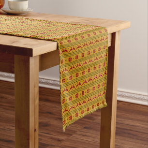 Christmas Symbols Reindeer Xmas Pattern Gold Long Table Runner