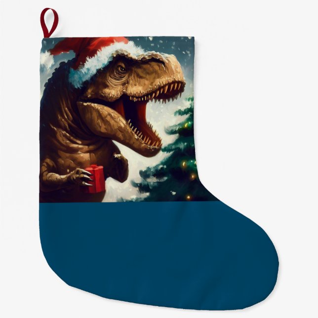 Christmas T-Rex 1 Large Christmas Stocking (Front)