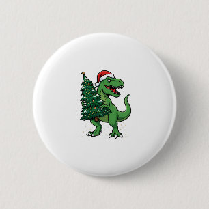 Christmas T-Rex Carrying Christmas Tree 6 Cm Round Badge