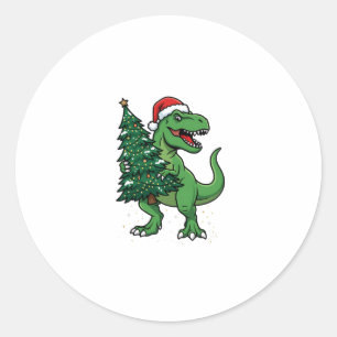 Christmas T-Rex Carrying Christmas Tree Classic Round Sticker