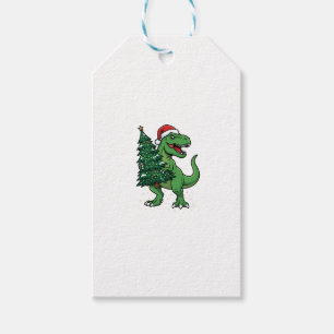 Christmas T-Rex Carrying Christmas Tree Gift Tags