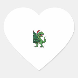 Christmas T-Rex Carrying Christmas Tree Heart Sticker