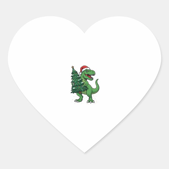 Christmas T-Rex Carrying Christmas Tree Heart Sticker (Front)