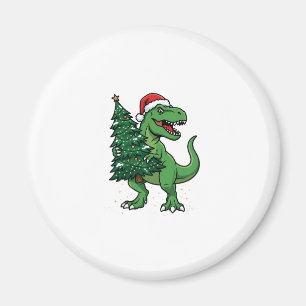 Christmas T-Rex Carrying Christmas Tree Magnet