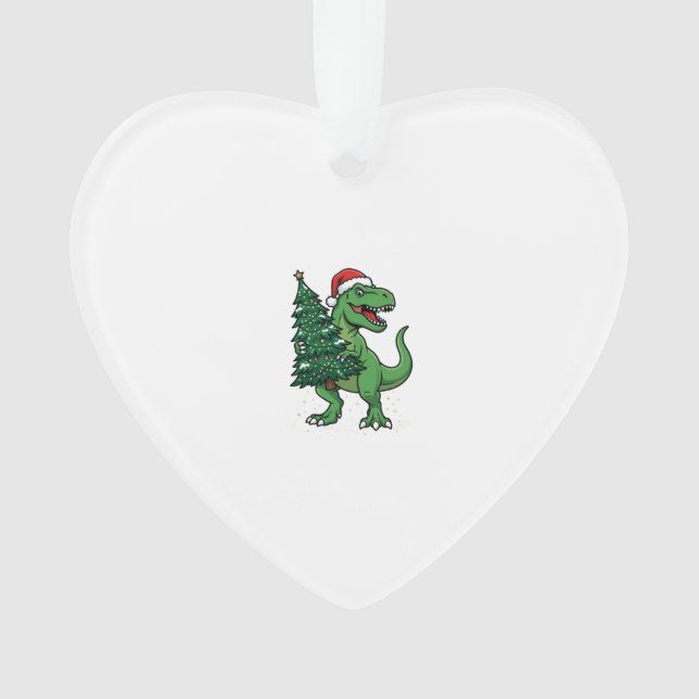 Christmas T-Rex Carrying Christmas Tree Ornament (Front)