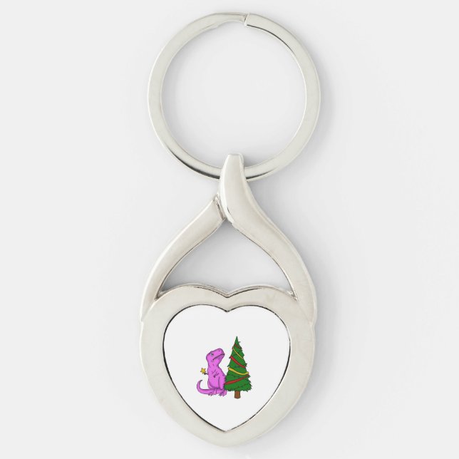 Christmas T-Rex dinosaur  3 Key Ring (Front)