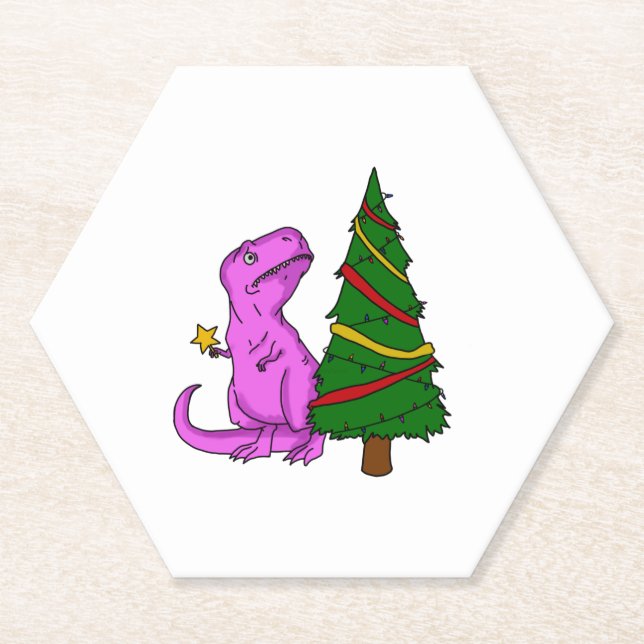 Christmas T-Rex dinosaur  3 Paper Coaster (Front)