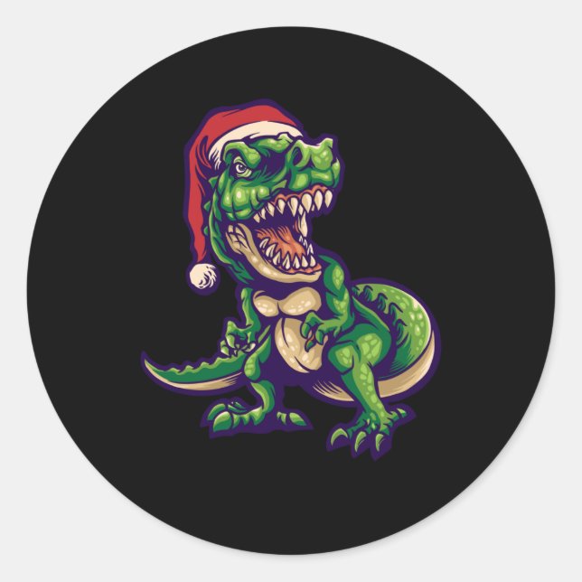Christmas T-rex Dinosaur | Dinosaur Design Classic Round Sticker (Front)