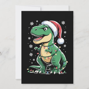 Christmas T Rex Dinosaur Santa Hat Lights Snow Invitation