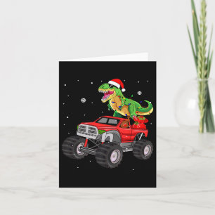 Christmas T Rex Dinosaur Truck Monster Santa Pajam Card