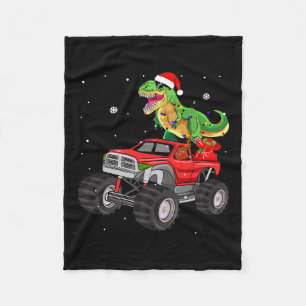 Christmas T Rex Dinosaur Truck Monster Santa Pajam Fleece Blanket