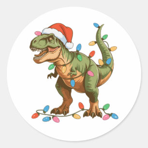 Christmas T Rex Dinosaur Xmas Dino Tyrannosaurus Classic Round Sticker