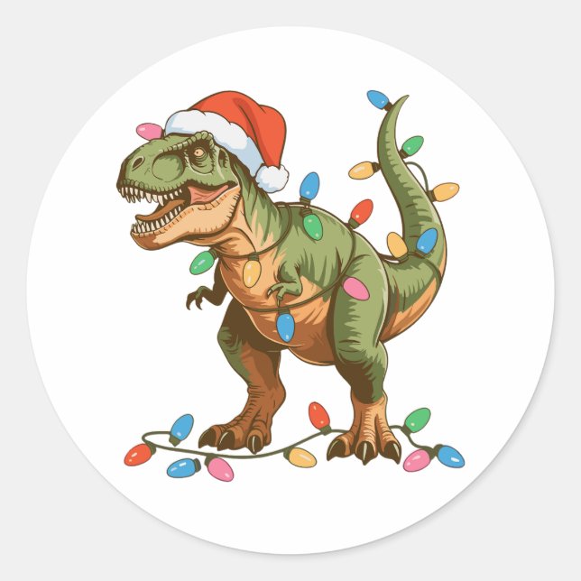 Christmas T Rex Dinosaur Xmas Dino Tyrannosaurus Classic Round Sticker (Front)