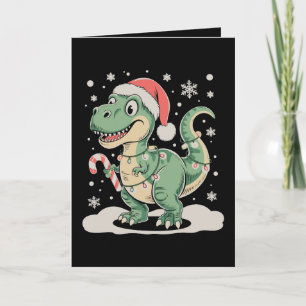 Christmas T Rex Dinosaur Xmas Santa Hat Holiday Card