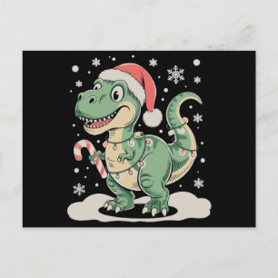 Christmas T Rex Dinosaur Xmas Santa Hat Holiday Postcard