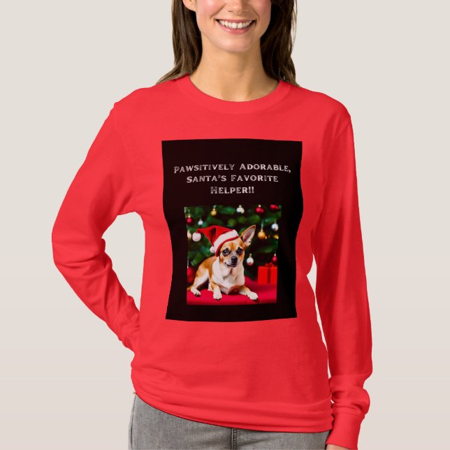 Christmas T-shirt Chihuahua in Santa hat (Front)