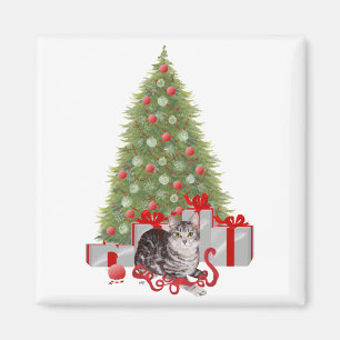 Christmas Tabby at the Tree Magnet