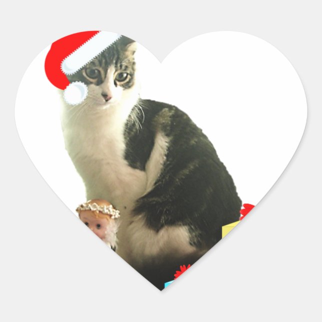 Christmas tabby cat and cute little angel heart sticker (Front)