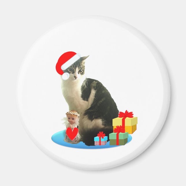 Christmas tabby cat and cute little angel magnet (Front)