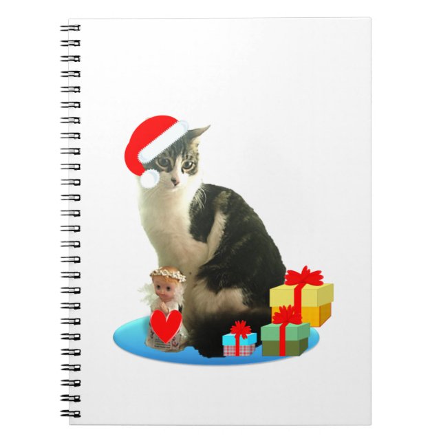 Christmas tabby cat and cute little angel spiral notebook (Front)