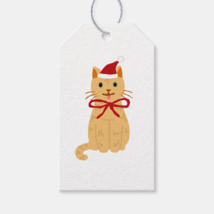 Christmas Tabby Cat Painting Illustration Gift Tag