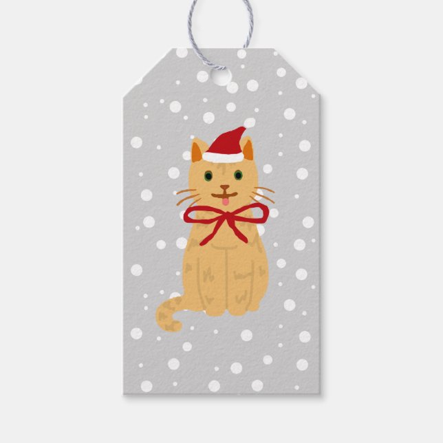 Christmas Tabby Cat Painting Illustration Gift Tag (Front)