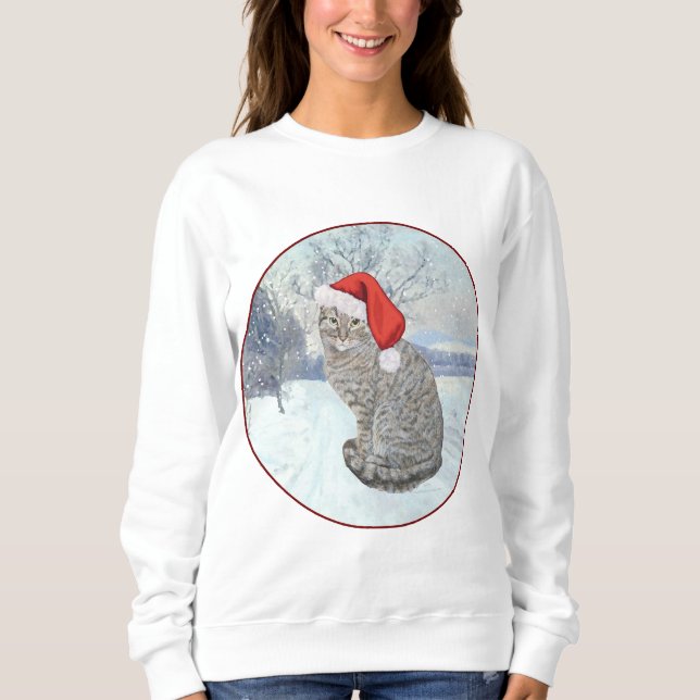 Christmas Tabby Cat Snowy Sweatshirt (Front)