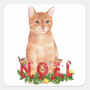 Christmas Tabby Cat Watercolor   Square Sticker