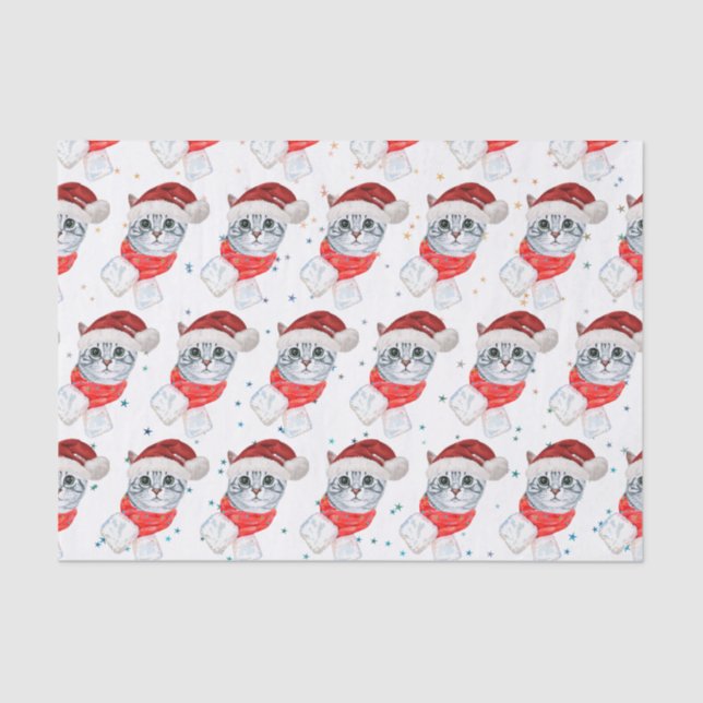 Christmas Tabby Cat with Red Scarf For Pet Lovers Tissue Paper (Front)