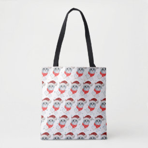 Christmas Tabby Cat with Red Scarf For Pet Lovers Tote Bag
