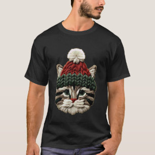 Christmas Tabby Cat with Santa Hat Winter Aestheti T-Shirt