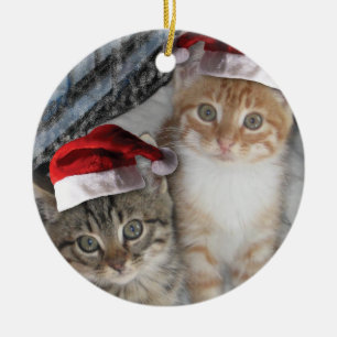 Christmas Tabby Kittens Ceramic Tree Decoration